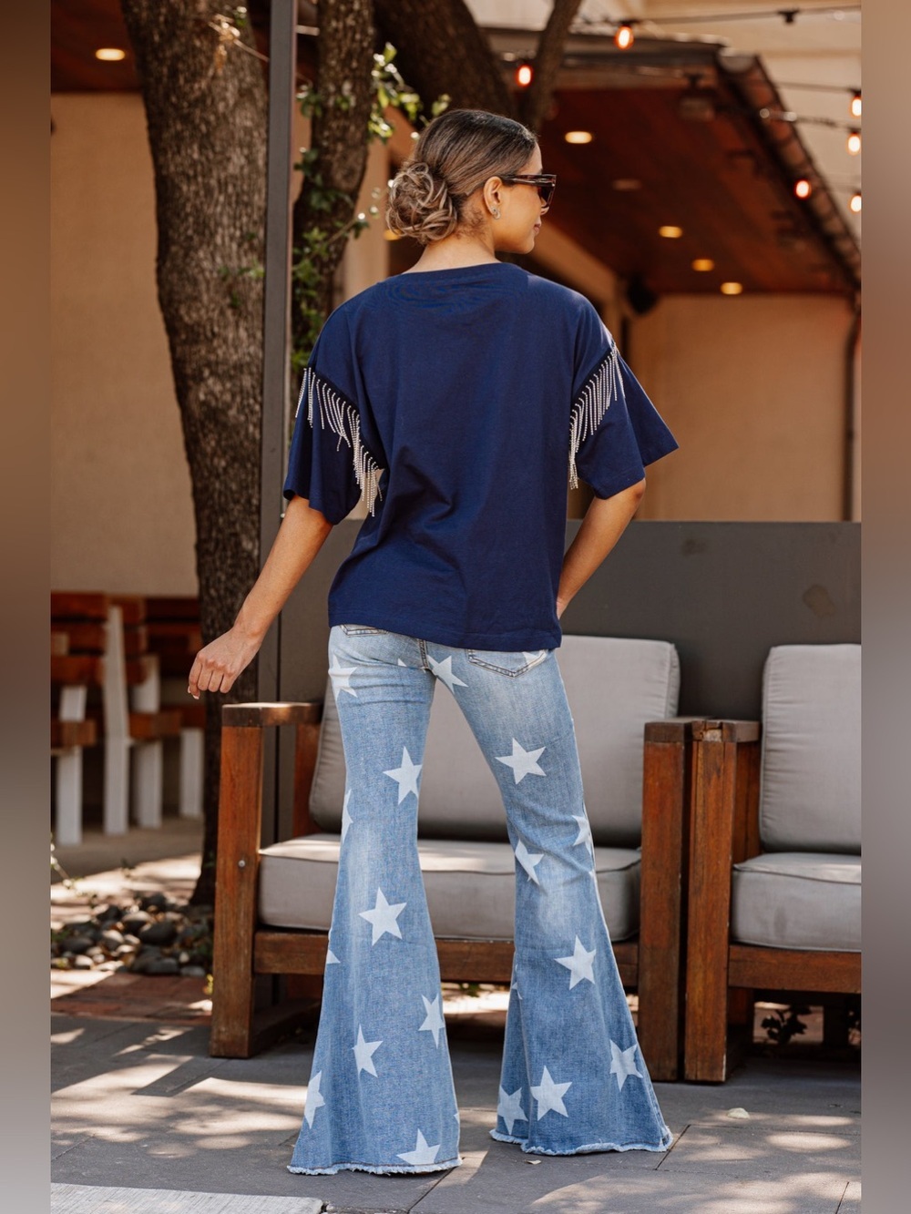 BLUE BUTTERCUP Oh Say Can You See Star Printed Denim Flare Jeans Patriotic NEW - Picture 6 of 8